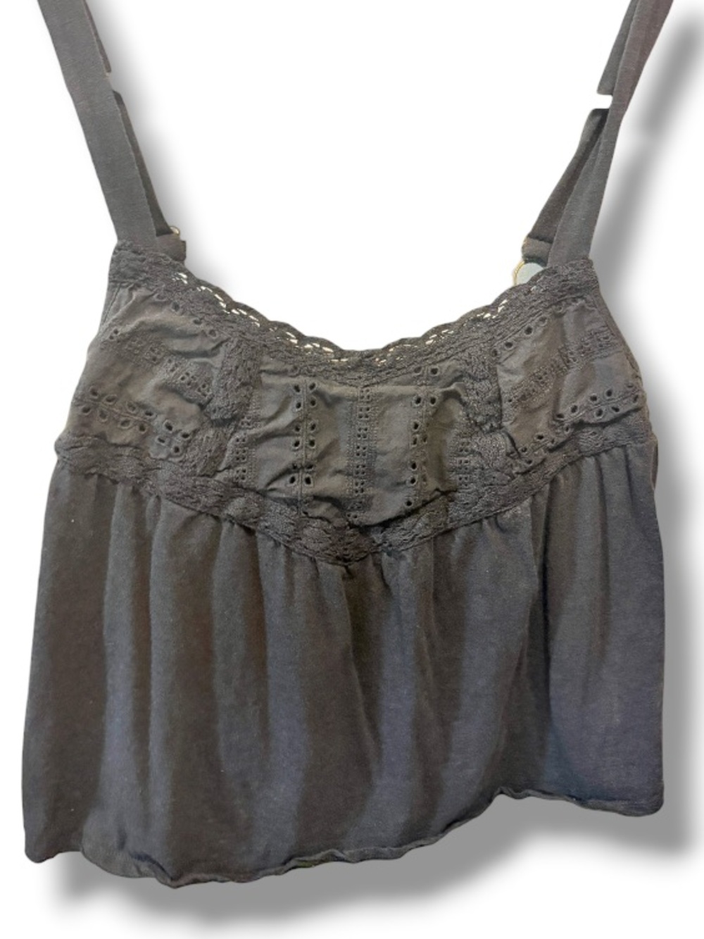 Rewind Women’s Black Sleeveless Cropped Cami with Lace Trim Detail